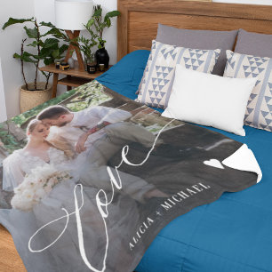 Simple love script photo personalised  fleece blanket