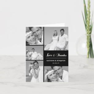 Simple Love & Thanks 5 Multi Photo Modern Wedding Thank You Card
