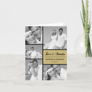 Simple Love & Thanks 5 Multi Photo Modern Wedding Thank You Card