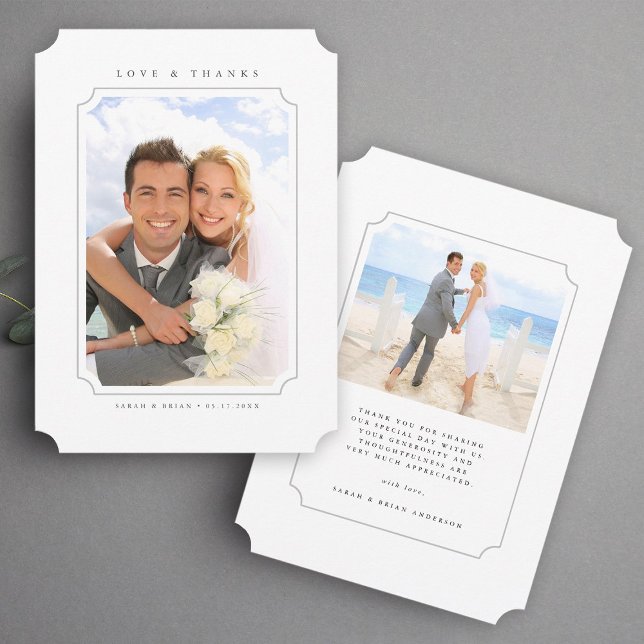 Simple Love & Thanks Wedding 2 Photo Thank You Card (Front & Back)