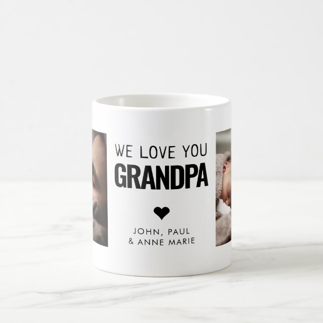 Simple Love You Grandpa Heart 2 Photo Father's Day Coffee Mug (Center)