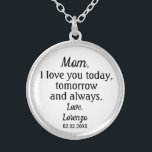 Simple Love You Mother of the Groom Custom Name Silver Plated Necklace<br><div class="desc">A beautiful keepsake for your mother on your wedding day. Features the message: "Mum,  I love you today,  tomorrow,  and always" - with a personalised wedding date and name.</div>