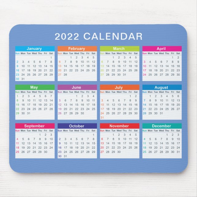 Simple Lovely Colorful 2022 Calendar | Mousepad (Front)