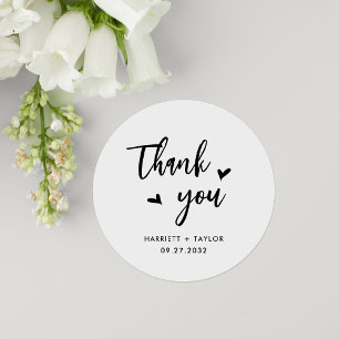 Simple Lovely Heart Script Wedding Thank You Classic Round Sticker