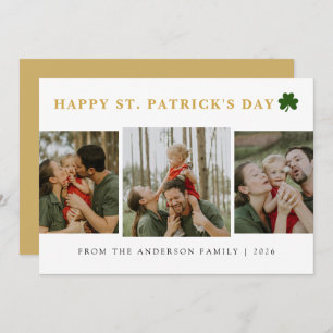 Simple lucky shamrock st. Patrick's Day 3 Photo Holiday Card