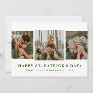 Simple lucky shamrock st. Patrick's Day 3 Photo Holiday Card