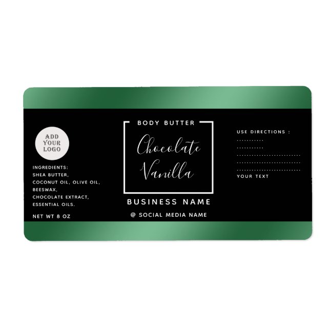 Simple lux typography black green cosmetics logo (Front)