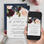 Simple Luxurious Burgundy Navy Floral Wedding Invitation<br><div class="desc">Make a stunning impression with the Simple Script Burgundy Navy Floral Wedding Invitation! The elegant script font and beautiful floral design in shades of burgundy and navy blue create a perfect combination for a classic and romantic wedding. Digital download is also available, allowing you to easily print it out at...</div>