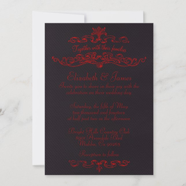 Simple Luxury Black And Red Wedding Invitations (Front)
