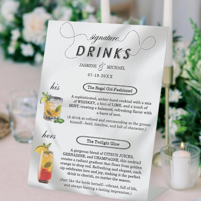 Simple Luxury Black White Wedding Signature Drink Pedestal Sign (Creator Uploaded)