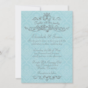 Simple Luxury Blue Damask Wedding Invitations