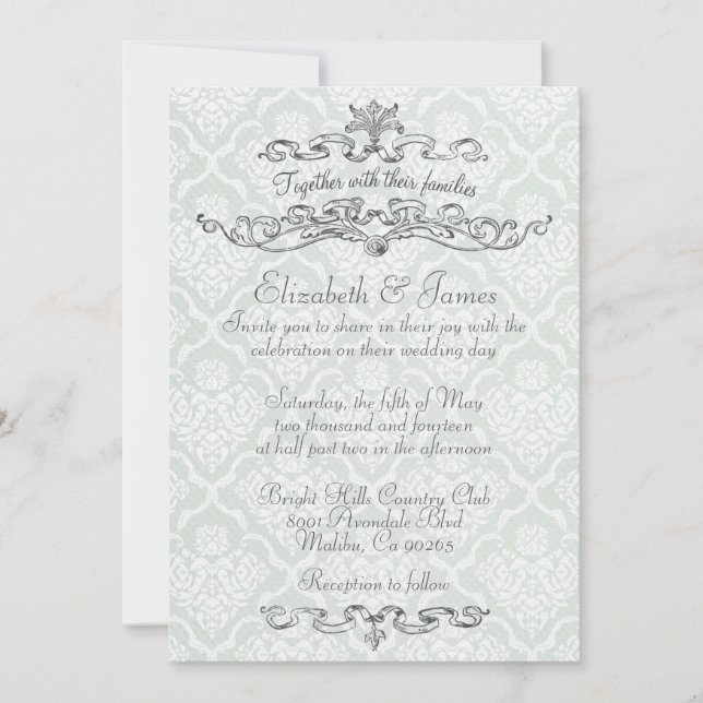 Simple Luxury Damask Wedding Invitations (Front)