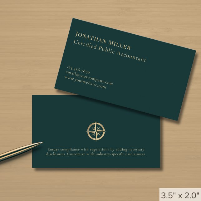 Simple Luxury Gold Compass Logo Business Card (Creator Uploaded)