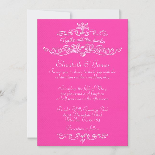 Simple Luxury Hot Pink Wedding Invitations (Front)