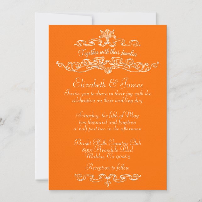 Simple Luxury Orange Wedding Invitations (Front)