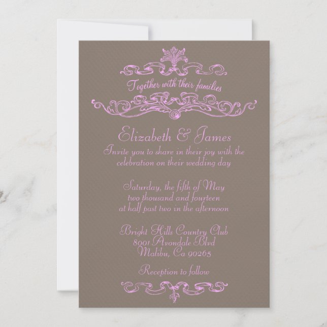 Simple Luxury Pink And Brown Wedding Invitations (Front)