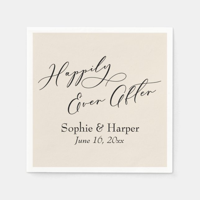 Simple Luxury Script Font Happily Ever After Cream Napkin (Front)