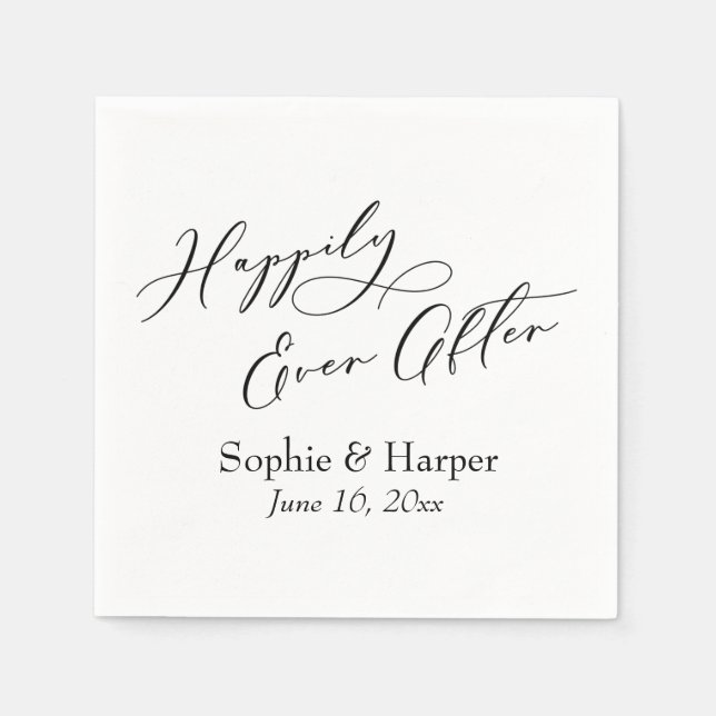 Simple Luxury Script Font Happily Ever After Napkin (Front)