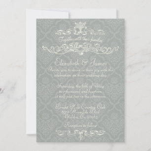 Simple Luxury Silver Damask Wedding Invitations