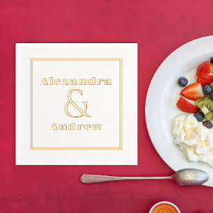 Simple Luxury Wedding Engagement Couple Name Foil Napkins