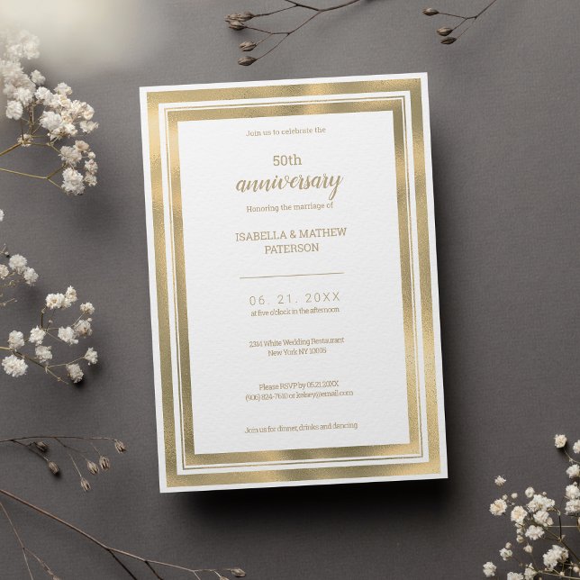 Simple luxury white gold 50th Wedding Anniversary Invitation (Simple luxury white gold 50th Wedding Anniversary)