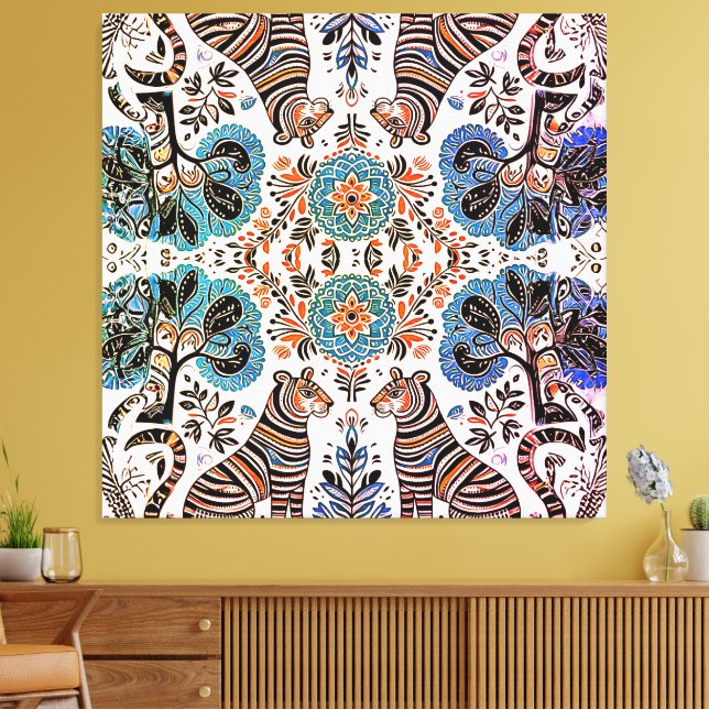 simple madhubani painting canvas print (Insitu(LivingRoom))