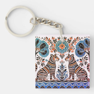 simple madhubani painting key ring