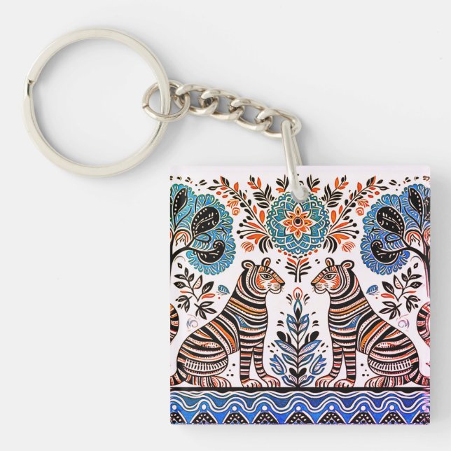 simple madhubani painting key ring (Front)