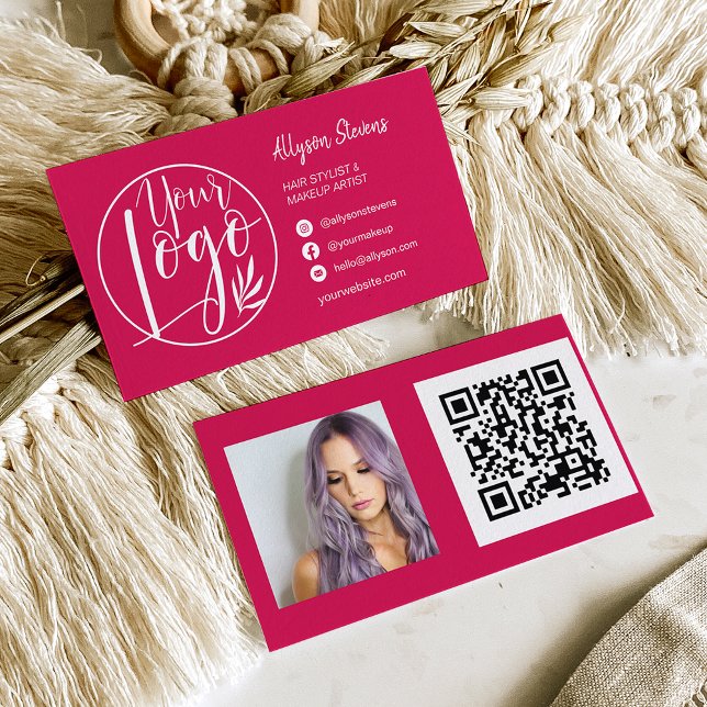 Simple magenta hair makeup photo logo qr code business card (Creator Uploaded)