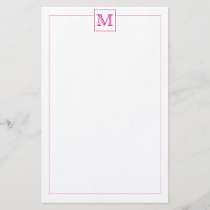 Simple Magenta Initial Monogram Square border Stationery