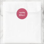 Simple Magenta Modern Minimalist Bride and Groom Classic Round Sticker<br><div class="desc">Project a sense of modern simplicity with this stylish simple bride and groom sticker design in the popular colour choice - viva magenta with light ecru text. The bride and groom's names are featured in bold typeface with a large stylish ampersand joining their names. These stickers are available in small...</div>