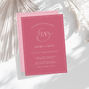 Simple Magenta Pink Monogram Wedding Invitation