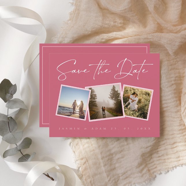 Simple Magenta Pink Photo Wedding Save the Date Announcement Postcard (Creator Uploaded)
