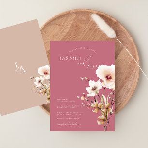 Simple Magenta Pink Wildflowers Floral Wedding Invitation