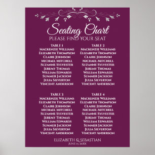 Simple Magenta Plum 4 Table Wedding Seating Chart