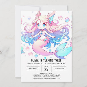 Simple Magical Mermaid Birthday Invitation