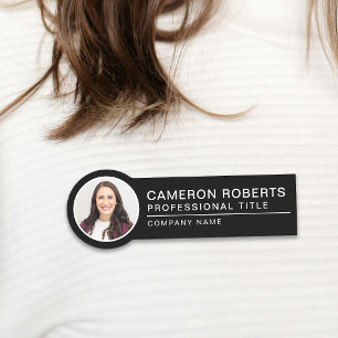 Simple Magnetic Black Employee Photo Name Tag