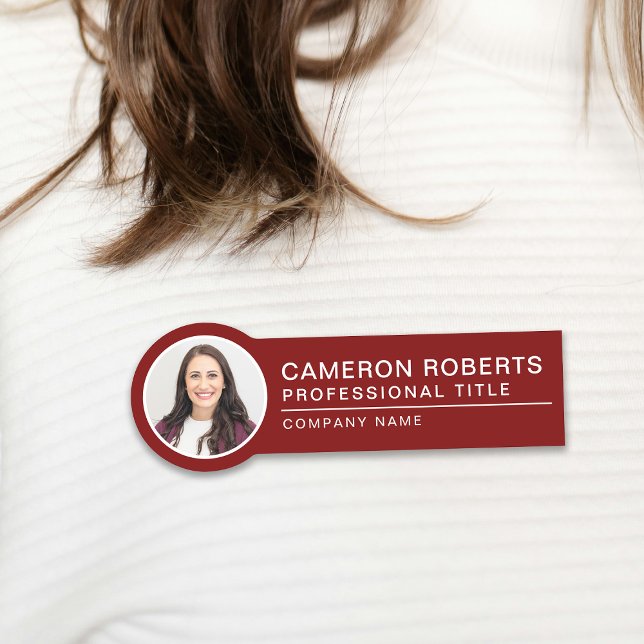 Simple Magnetic Employee Photo Burgundy Name Tag (Creator Uploaded)