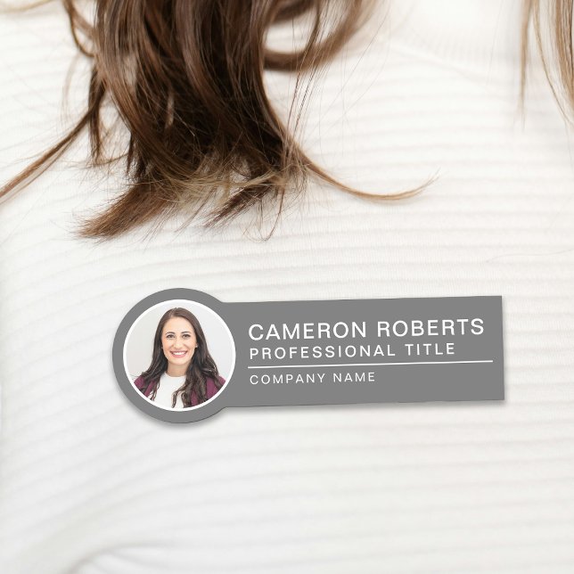 Simple Magnetic Employee Photo Gray Name Tag (Creator Uploaded)