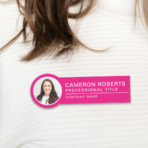 Simple Magnetic Employee Photo Hot Pink Name Tag
