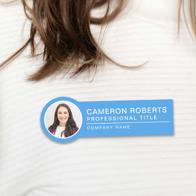 Simple Magnetic Employee Photo Light Blue Name Tag (Creator Uploaded)