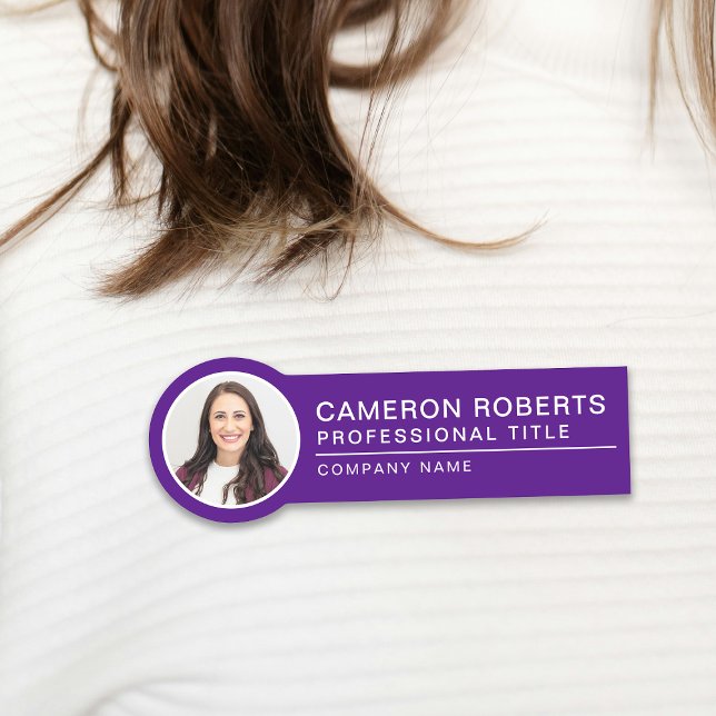 Simple Magnetic Employee Photo Purple Name Tag (Creator Uploaded)