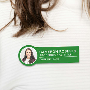 Simple Magnetic Green Employee Photo  Name Tag