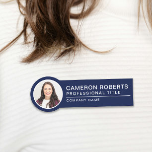Simple Magnetic Navy Blue Employee Photo  Name Tag