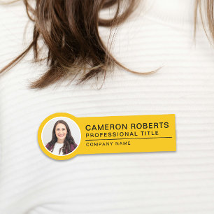 Simple Magnetic Yellow Employee Photo Name Tag