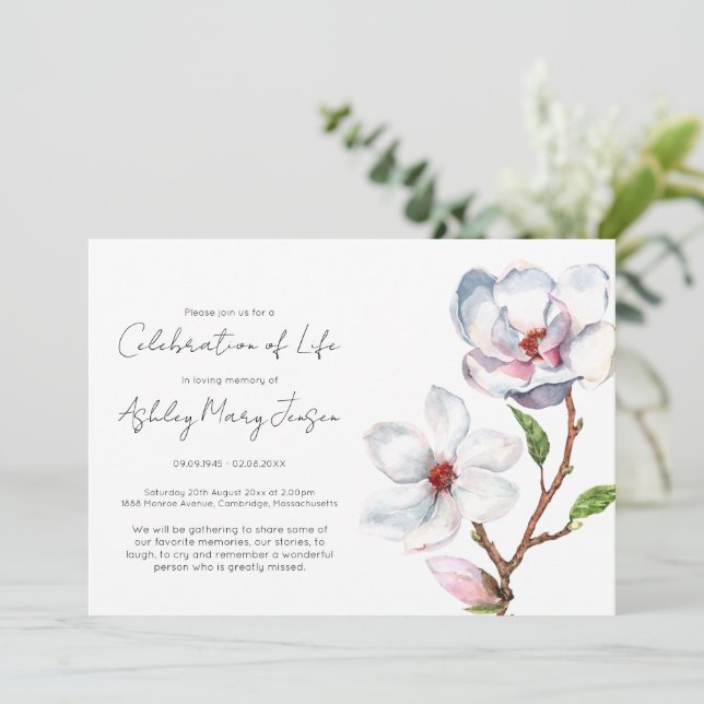 Simple Magnolia Celebration of Life Funeral Invitation (Standing Front)