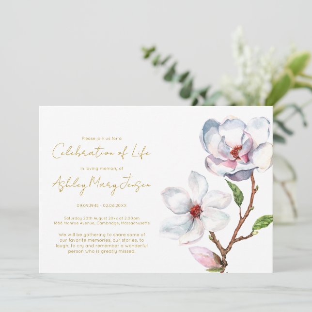 Simple Magnolia Celebration of Life Funeral Invitation (Standing Front)