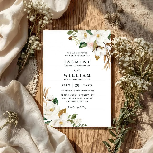 Simple Magnolia Floral Rustic QR Code Wedding Invitation (Creator Uploaded)