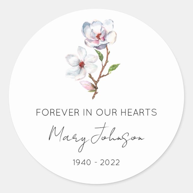 Simple Magnolia Memorial  Classic Round Sticker (Front)