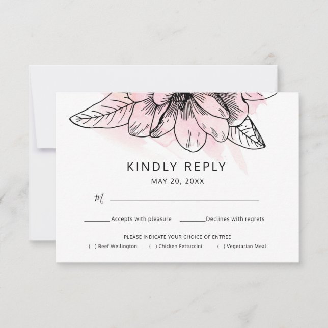 Simple Magnolia Pink Watercolor Meal Choice RSVP Card (Front)